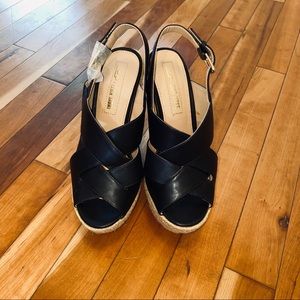 Black Leila Stone Woven Wedges